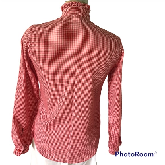Wrangler Vintage Red Gingham Tuxedo Top size 9/10 Button Down Blouse Long Sleeve - Picture 3 of 9